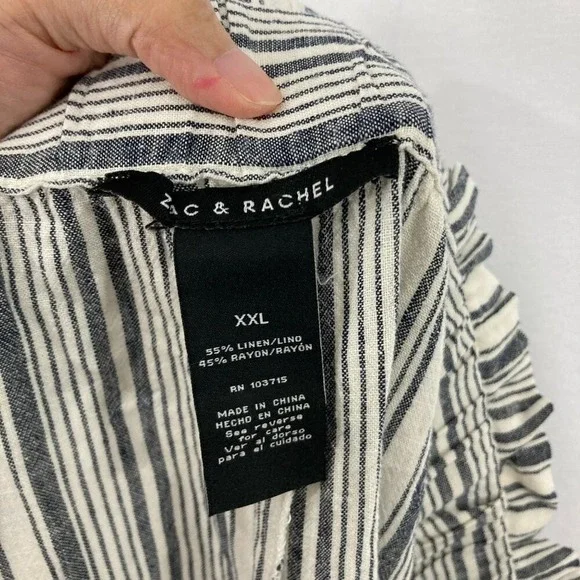 New Zac & Rachel size XXL‎ Wide Leg Striped Linen Blend Belted Cropped Pants - Picture 4 of 12